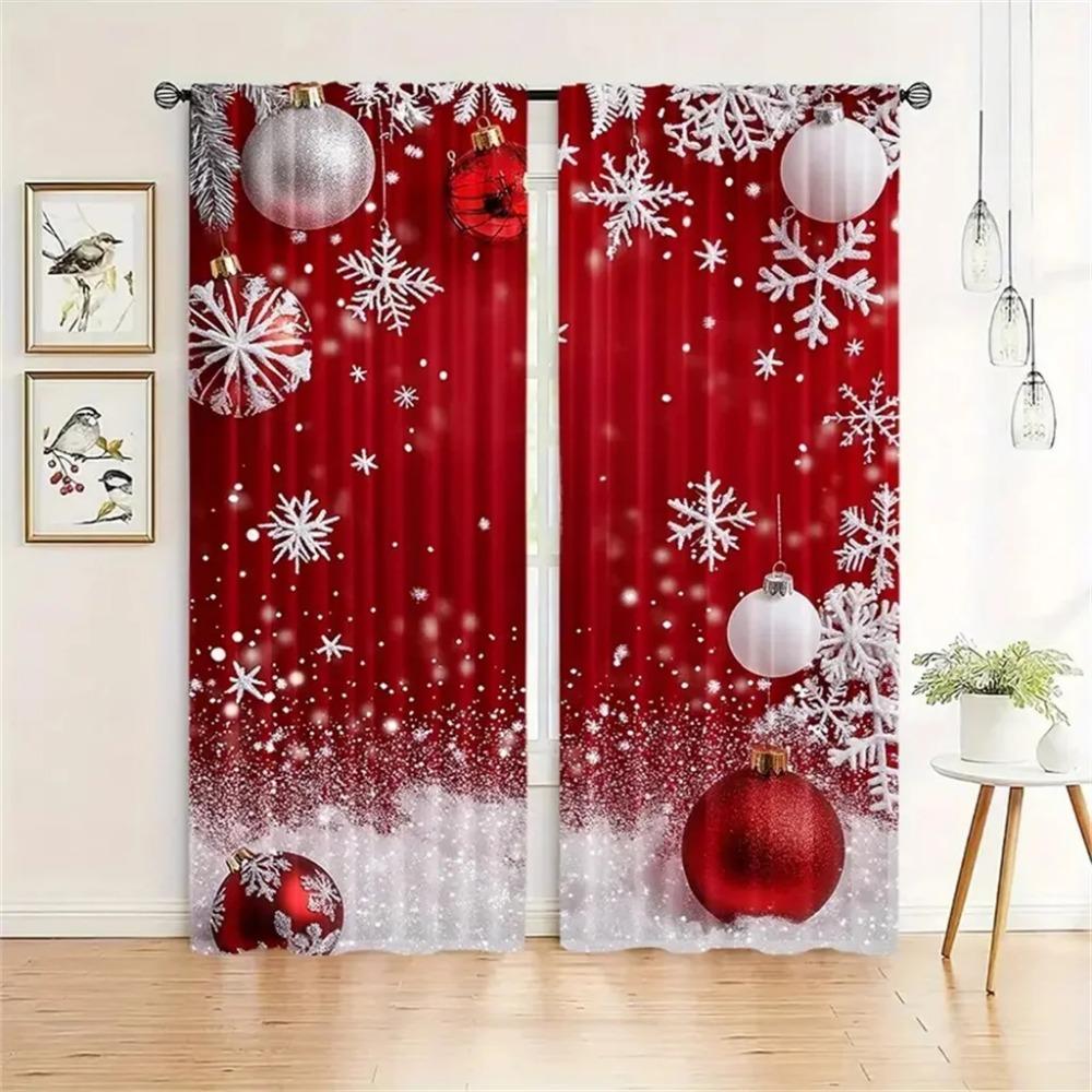 2pcs Classic Christmas Lantern Trees Elk Print Curtains Hand Washable,Hookless Rod Pocket For Living Room Bedroom Kitchen Office