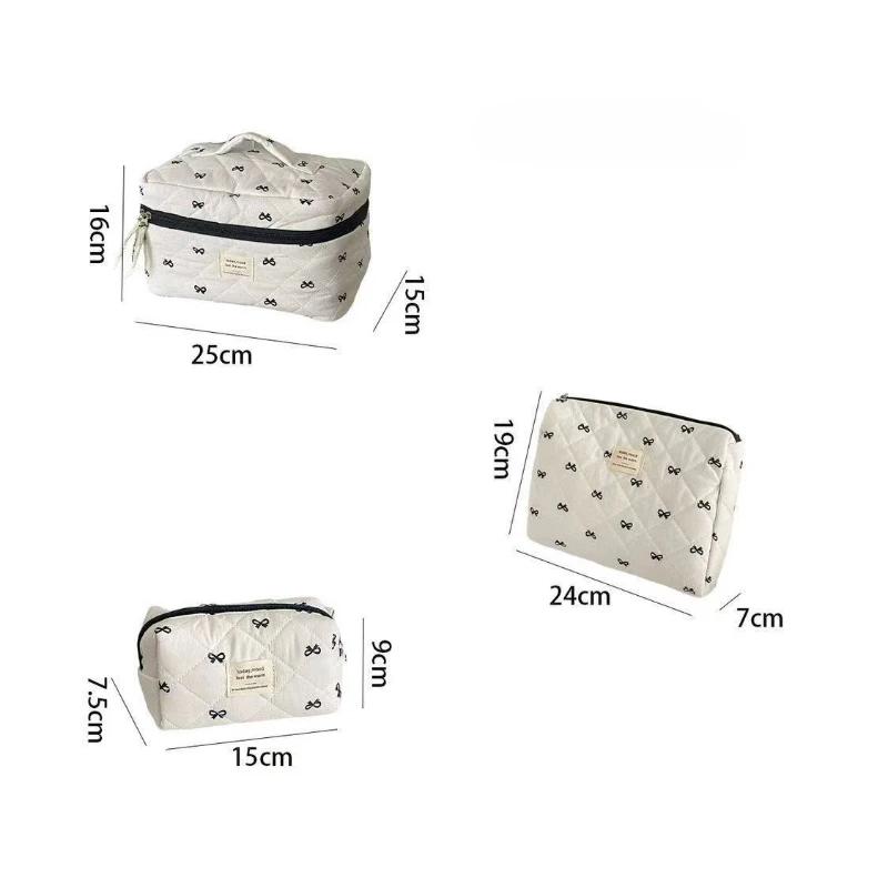 Large Capacity Quilted Cotton Ladies Pillow Handbags Sweet Bowknot Women's Cosmetic Bags High-Quality Female Wash Storage Bag