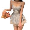 Elegant French Camisole Dress: Women's Summer Chic with Pure Net Yarn Design and Puffy Short Skirt
