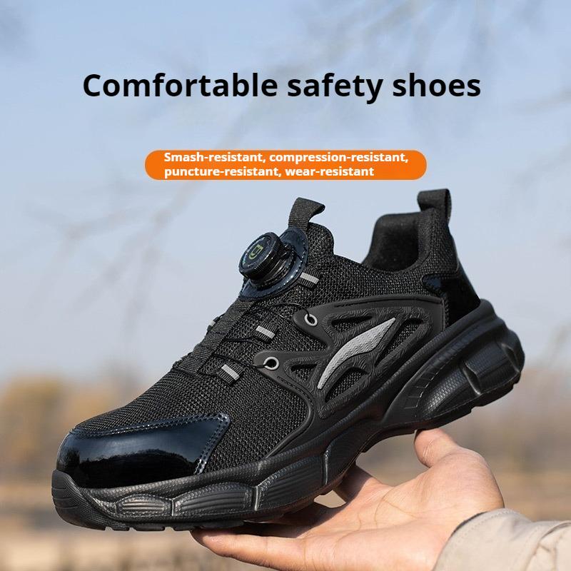 lightweight safety shoes with rotary button anti-slip field work boots steel toe work shoes for women men safety toe sneakers