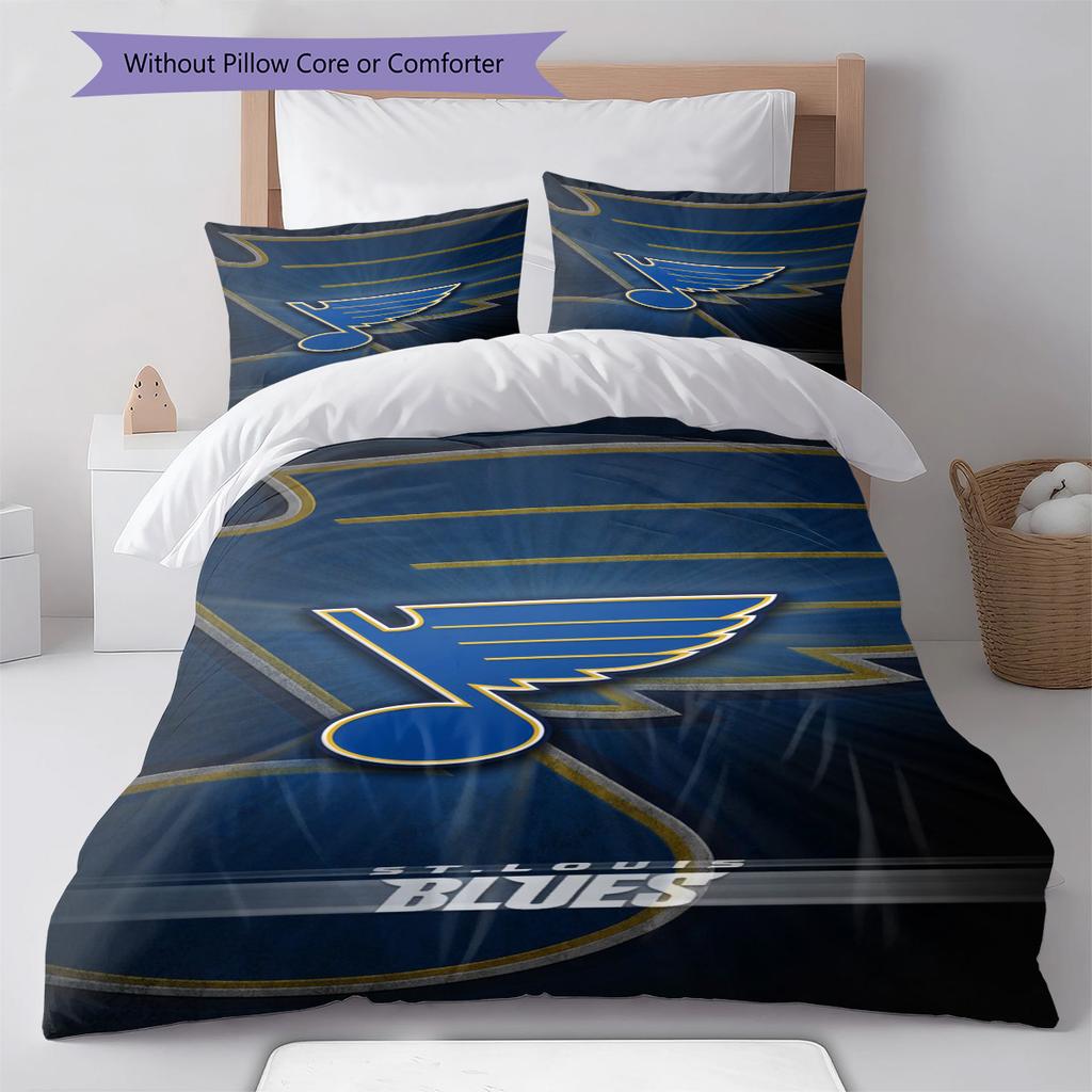 St. Louis Blues Muster Bettwäsche-Set Bettbezug Kissenbezug Heimdekoration Geschenk (1 Bettbezug + 2 Kissenbezüge, ohne Füllung)