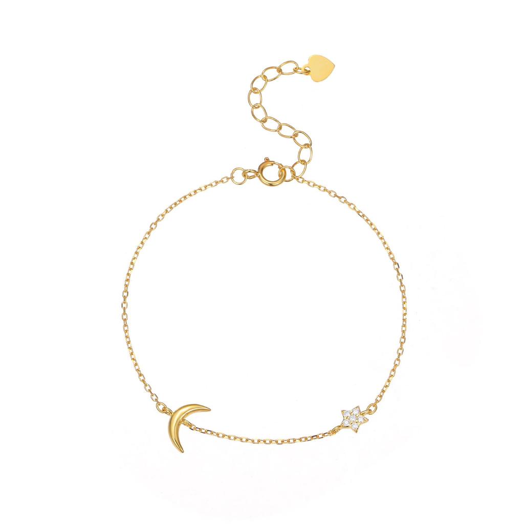 Armband van sterling zilver (S925) met sterren en maanmotief - Minimalistisch, hoogwaardig sieraad voor dames.