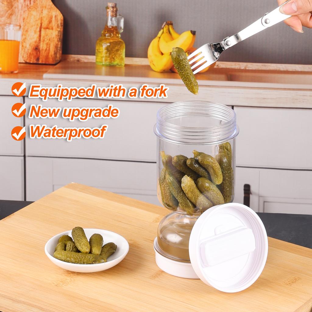 New Olive Container Hourglass Jar with Strainer Flip Pickle Container Olive and Pickle Strainer Jar, for Airtight Food Storage