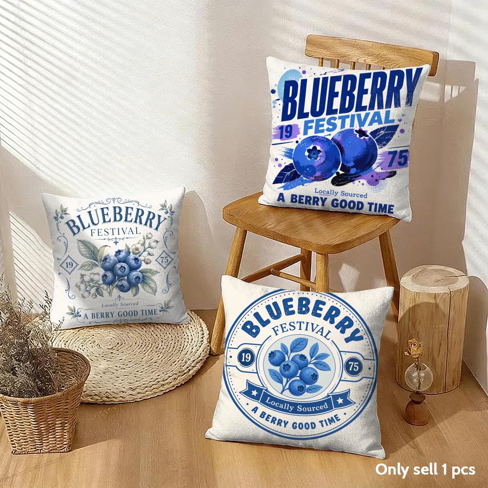 Blueberry Festival Vintage Retro Style Cushion Cover Breathable Cushion Covers Machine Washable Wrinkle-Resistant Soft Durable