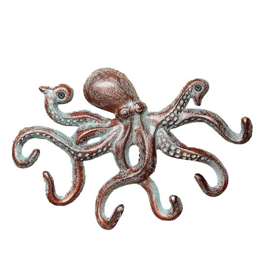 Gancho Decorativo para Abrigos de Pulpo de Hierro Fundido, Colgador de Metal Rústico para Ropa en Pared, Portarrollos para Toallas de Mano Náutico para Dormitorio Baño Cocina