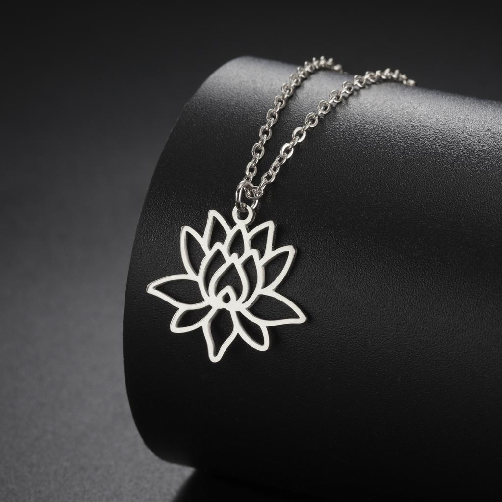 Teamer Lotusblume Anhänger Halskette Edelstahl Yoga Buddhismus Amulett Schmuck für Frauen Doppellagige Perlenkette Geschenk