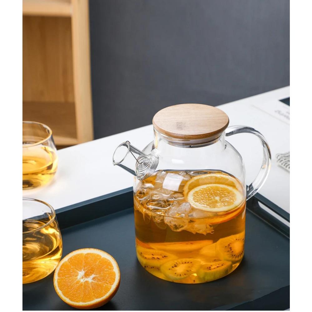 1L/1.8L Transparent Borosilicate Glass Teapot Heat Resistant Water Jug Large Capacity Water Kettle for Home Flower Tea Juice