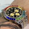 Wristwatch for Men Colour Rhinestone Calendar Quartz Watch Hip Hop Clock