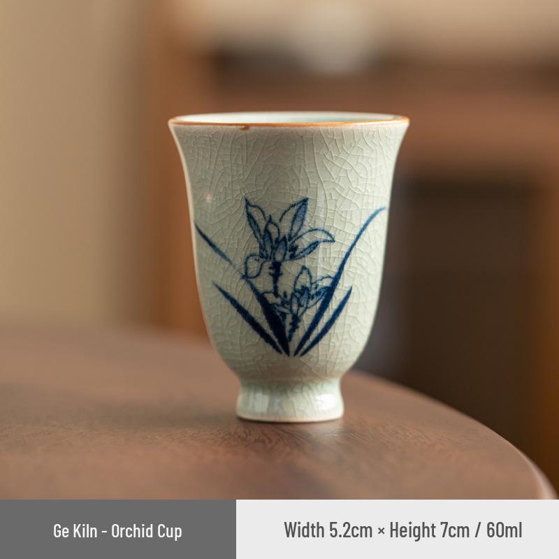 Ge Kiln Crackled Teacup Gift Set – Ice Crack Design with Plum, Orchid, Bamboo, Chrysanthemum Motifs.