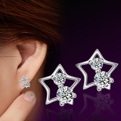 Pentagram Zircon Diamond Silver-plated Stud Earrings for Women's Personality Fashion Micro-inlaid Trendy Earrings and Ear Jewelry