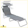 Folding Garden Beach Lounger with Roof, Pool Sunbathing Bed, Gray