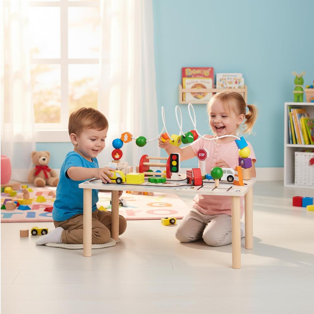 CARLOBO Wooden Educational Toy for Montessori Table Integrated Wooden Multifunctional Play Table with Addictive Perfect Gift for Boys and Ages Safe