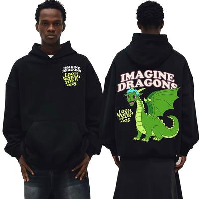 Band Imagine Dragons Loom World Tour 2025 Hoodie Streetwear Hip Hop Fashion Cartoon Dragon Hoodies Men Women Comfort Sweatshirts