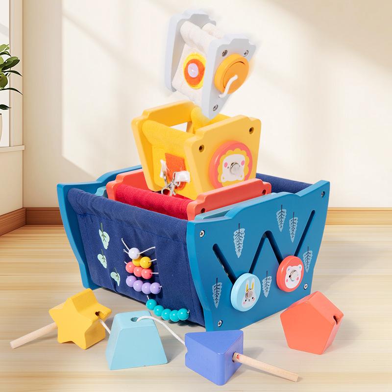 Children's Wooden Busy Tower: Multifunctional Educational Toy for Early Learning, Shape Matching, and Hands-on Skill Development