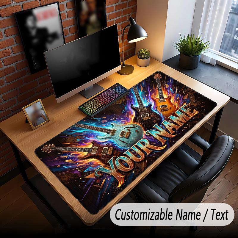 Music Guitar Theme Custom Mouse Pad Personalized With Name Text Customized Desk Mat For Office Home Decor