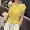 Fashion Summer Thin Ice Silk Women Knitted Sweater Short Sleeved Women's T-shirt O Neck Casual Simple Office Slim Fit Lace-up Elegant Hollow Out Top