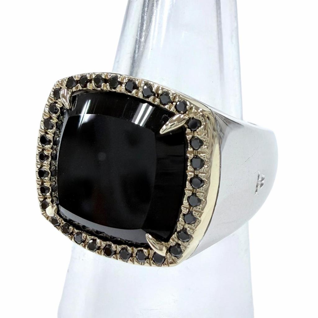 Excelente Anel TOM WOOD anel Anel de Maio Ônix Preto Diamante Prata 925 masculino 48 Usado