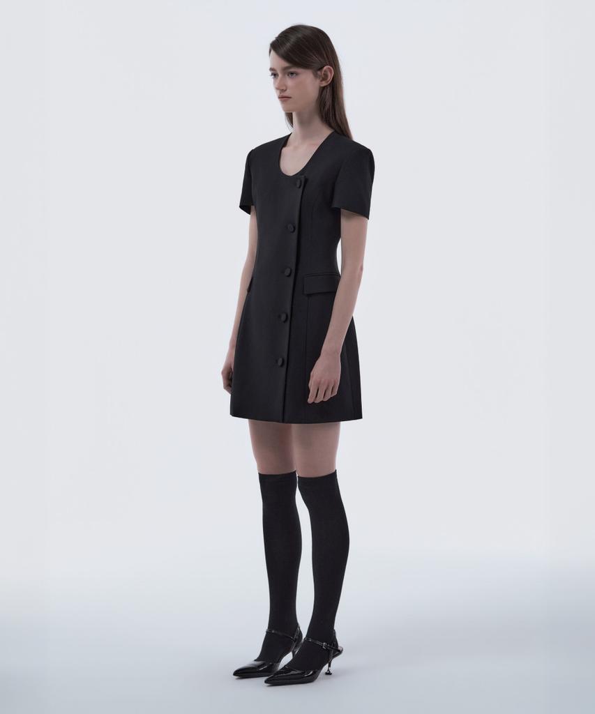 Mausolleum Jenn Round Neck Half-Sleeve Suit Jacket Dress - Black