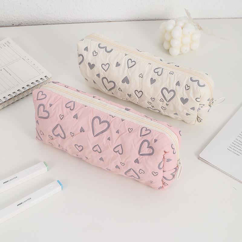 Pink Love Heart Pen Bag With Polyester Material For School And Gift