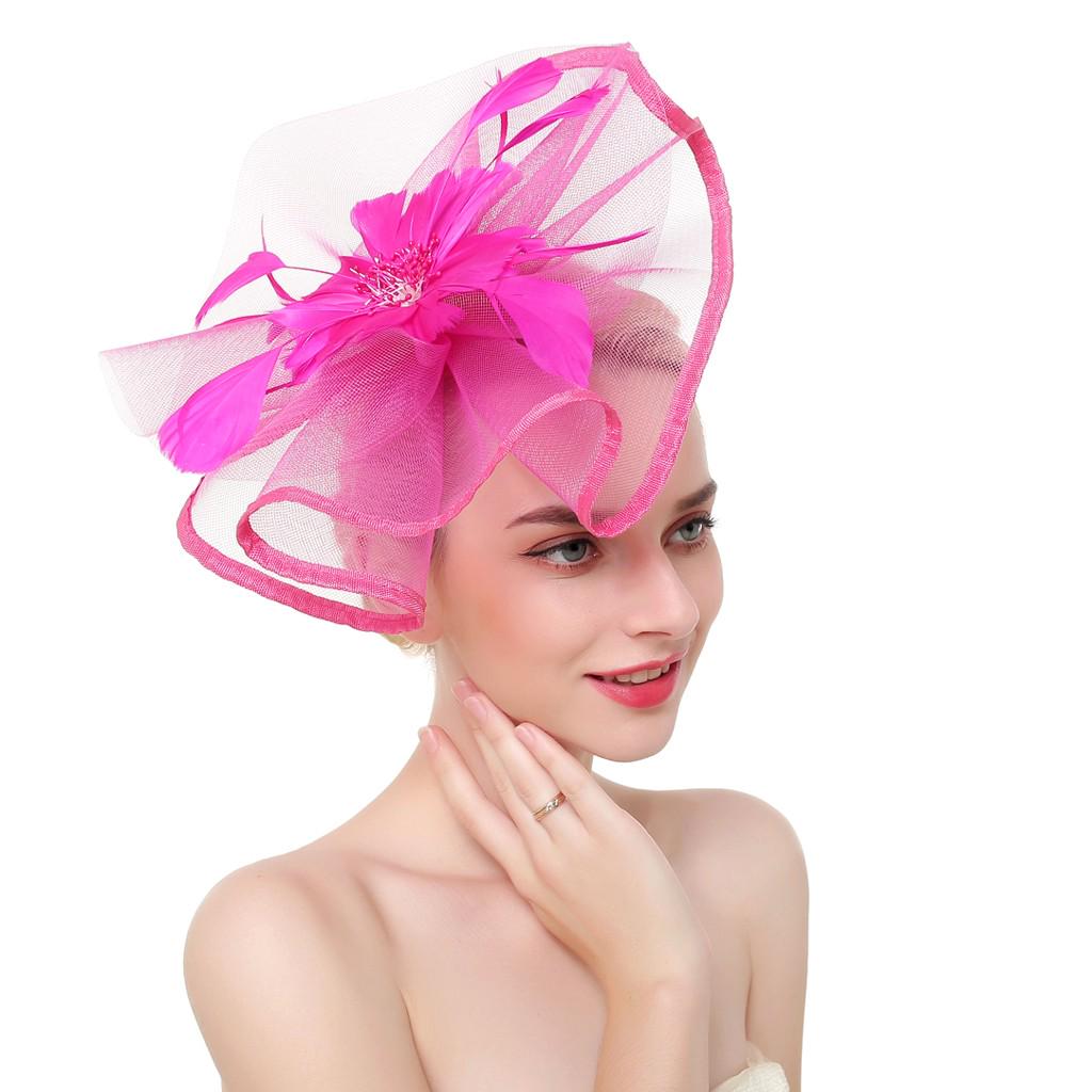 Satın alın Women Flower Mesh Ribbons Feathers Headband Cocktail Tea