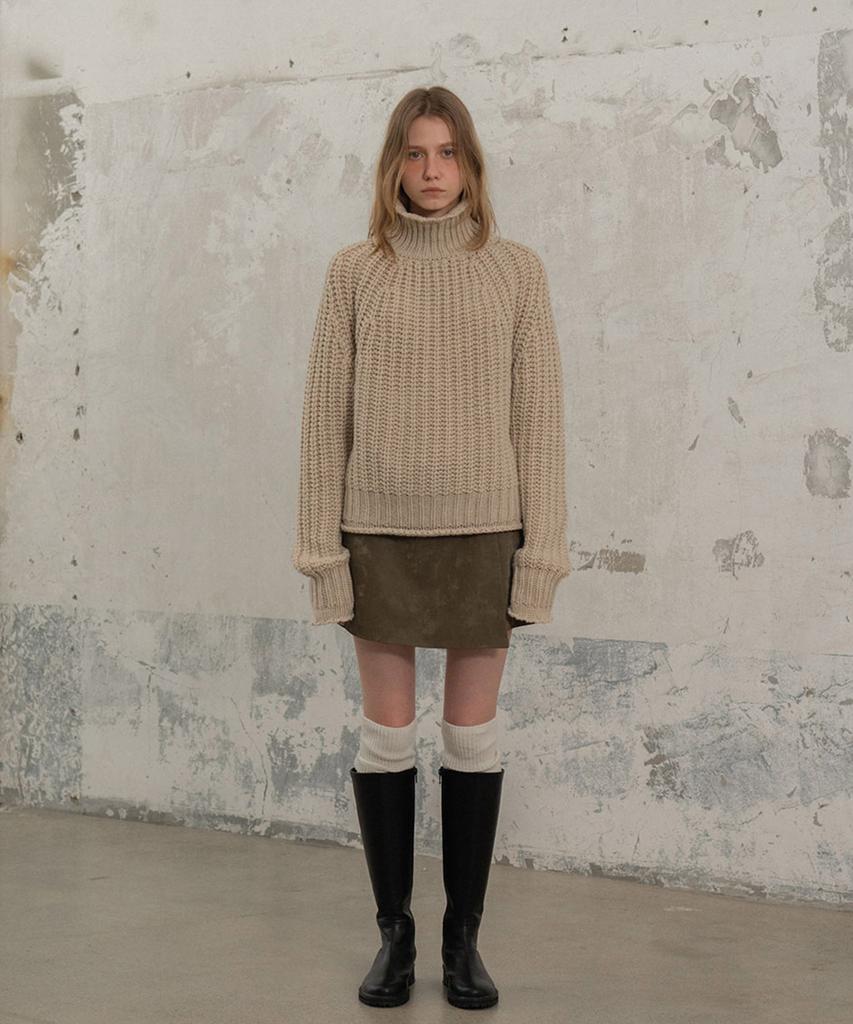 Mosyupamosyu Wool Hacci Turtleneck Knit [Beige]