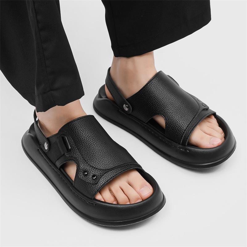 

Summer versatile new outer wear dual-purpose one-word drag thick-soled non-slip beach shoes 371232 lychee pattern black-J 44