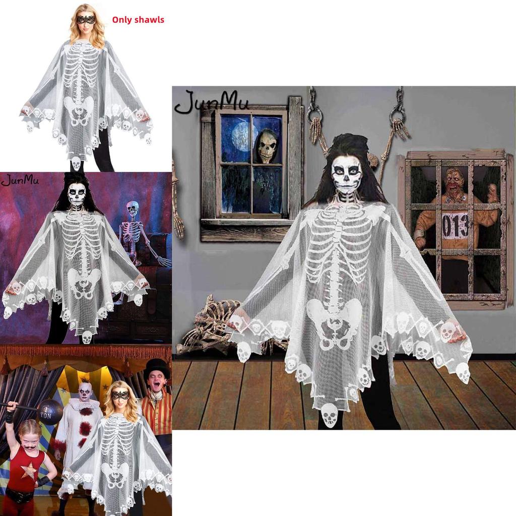 Läskigt Skelettspets Sjal Perfekt För Halloweenfester