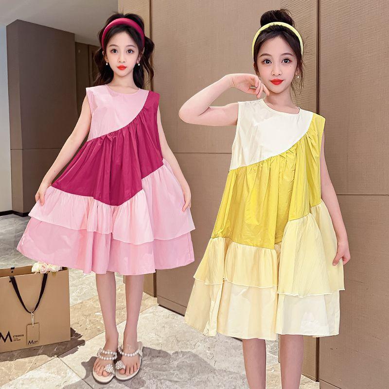 Girls' Dresses, Summer Children's Stitching Princess Vest Skirts, Big Children's Western Style Sweet Princess Dresses