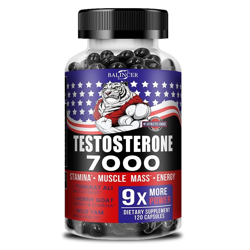 BALINCER Testosterone 7000 Capsules, With Tongkat Ali, Horny Goat Weed & Wild Yam, Support Stamina, Muscle Mass & Energy, 120 Capsules