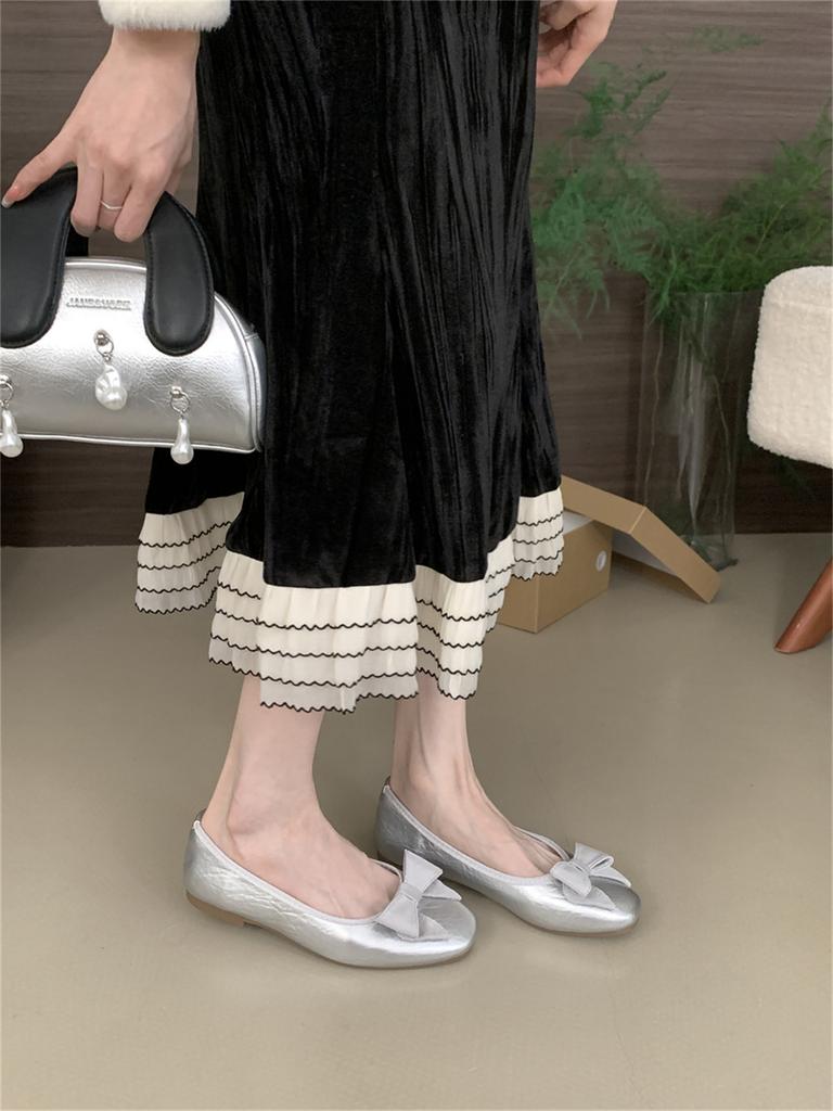 French flat-bottomed shallow mouth ballet small fragrant single shoes women's shoes 2025 summer new bow boat shoes