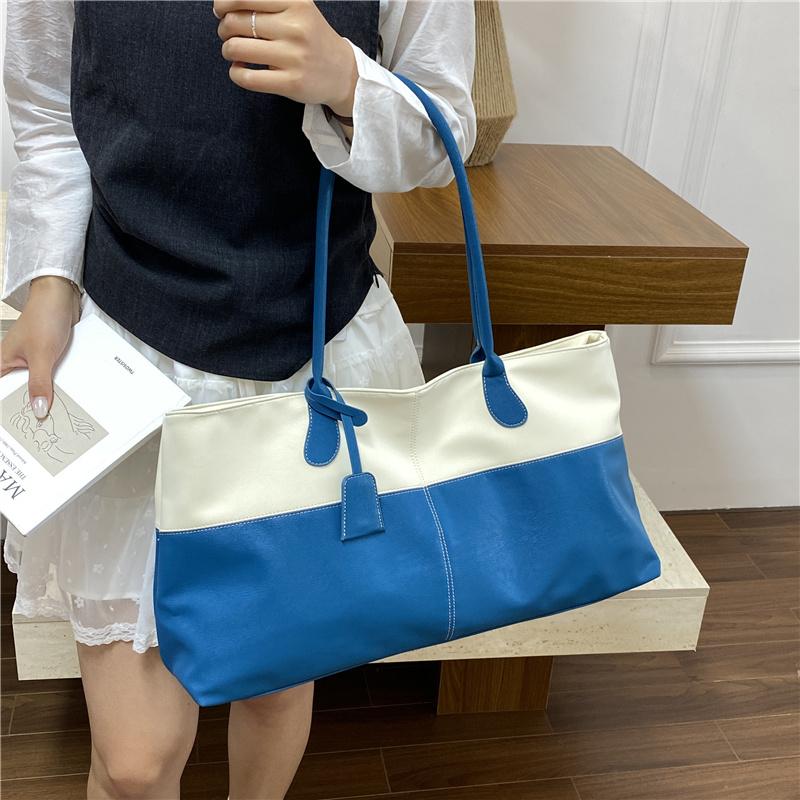 Pu Leather Splicing Bag For Women European Style Commuting Bag Oversize Storage Shopping Tote Ladies Bussiness Handbag