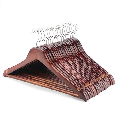 Vintage Walnuss Holz Kleiderbügel mit rutschfester Hosenstange Premium Lotus Holz mit Kerben Drehbarer Haken für Anzugjacken Hemden