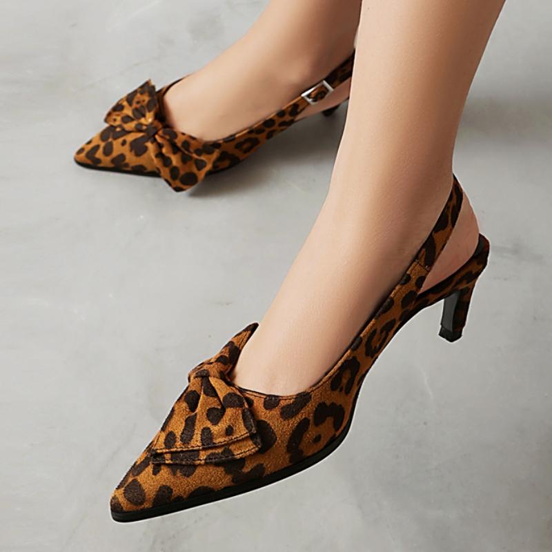 Women's Heels Summer Shoes 2025 New Fashion Bow Close Point Toe Black Brown Short Heeled Party Office Shoes Female Slingbacks