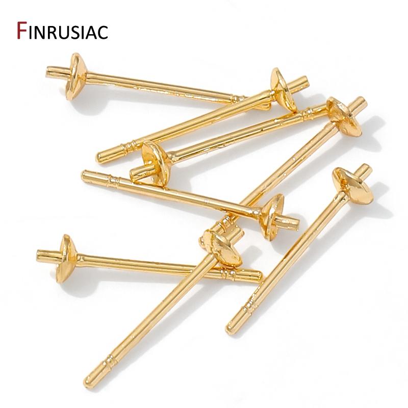 Base per orecchini a perno in ottone placcato oro 14K, perno vuoto, vassoio per orecchini a perno, tappo per orecchie per la creazione di orecchini fai-da-te, accessori