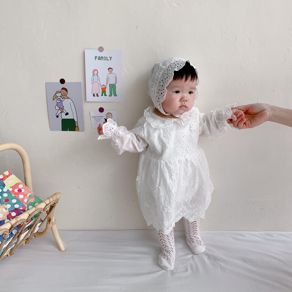 Spring Autumn Baby Girl Floral Embroidered Long Sleeve Romper Infant Bodysuit Crawling Clothes