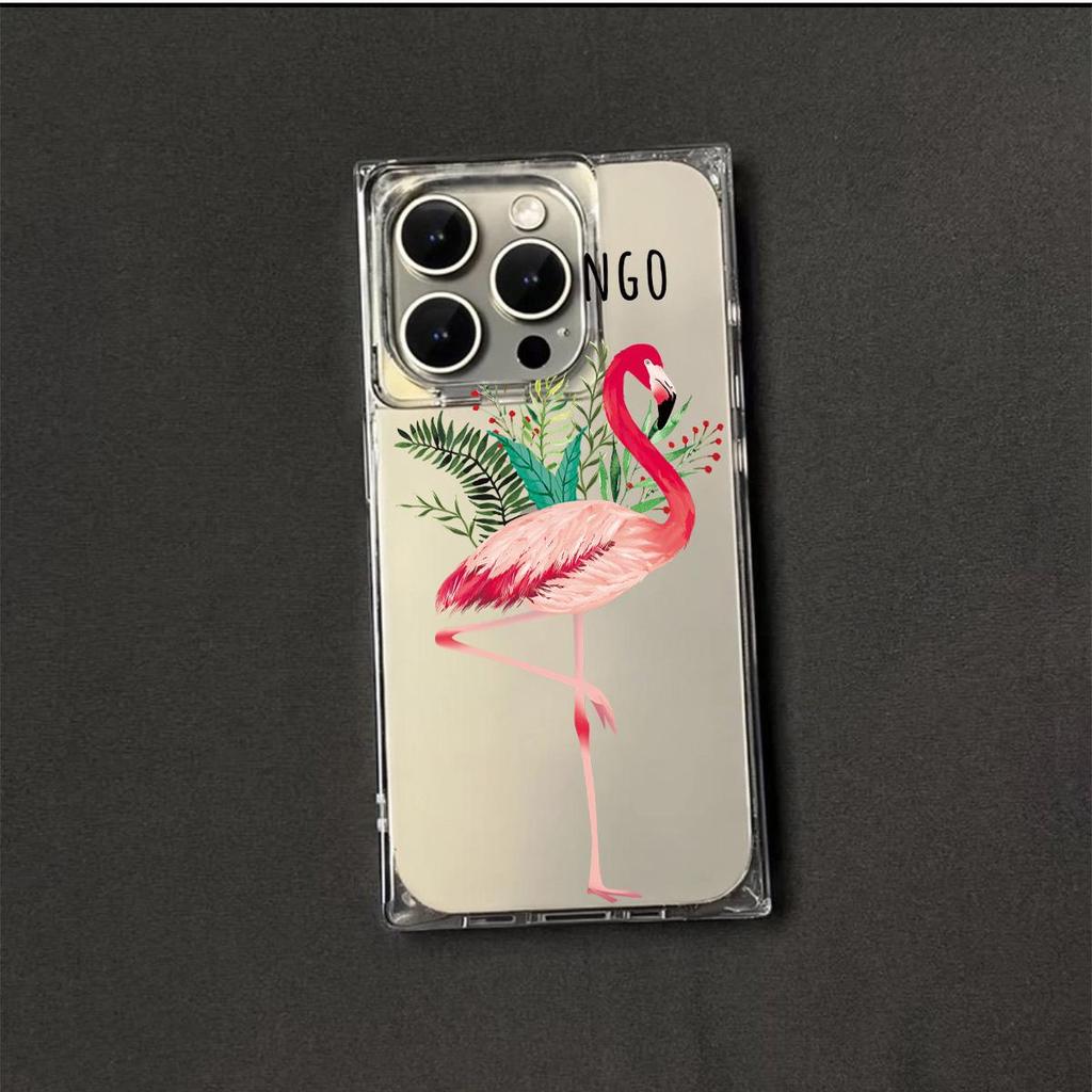 Clear Square Back Tube Case Protection For iPhone 15 Plus 16 ProMax 11 14 Pro Max 13 12 Anti-Oxygen,Alphabet Flamingo Pattern Casing