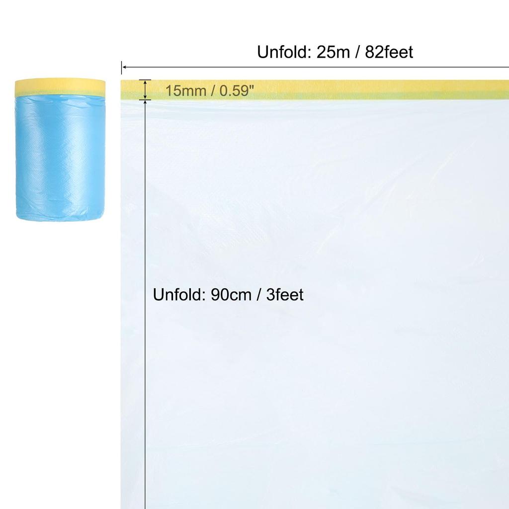 Uxcell Adhesive Masking 3ft X Plastic Paint Drop Cloth with Medium Adhesive Paint Spray Blue 6 Pack Film, 82ft, Tape, Protection, Film,