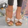 Designer Slippers Fashion Crystal Bowknot High Heels Slippers Square Head Peep Toe High Heels Slippers Summer Party Dress Pumps