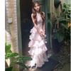 French Holiday Style Floral Halter Neck Dress Women's Summer New Design Waist Ruffle Cake Skirt