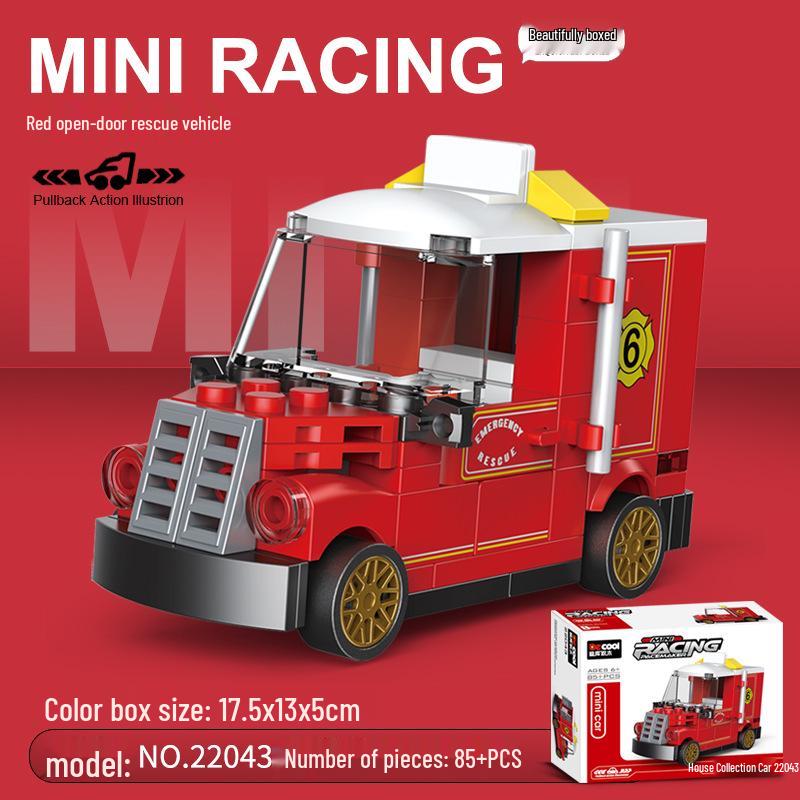 Pull-Back Assembly Toy Set: Campervan, Race Car, Ambulance, Fire Truck