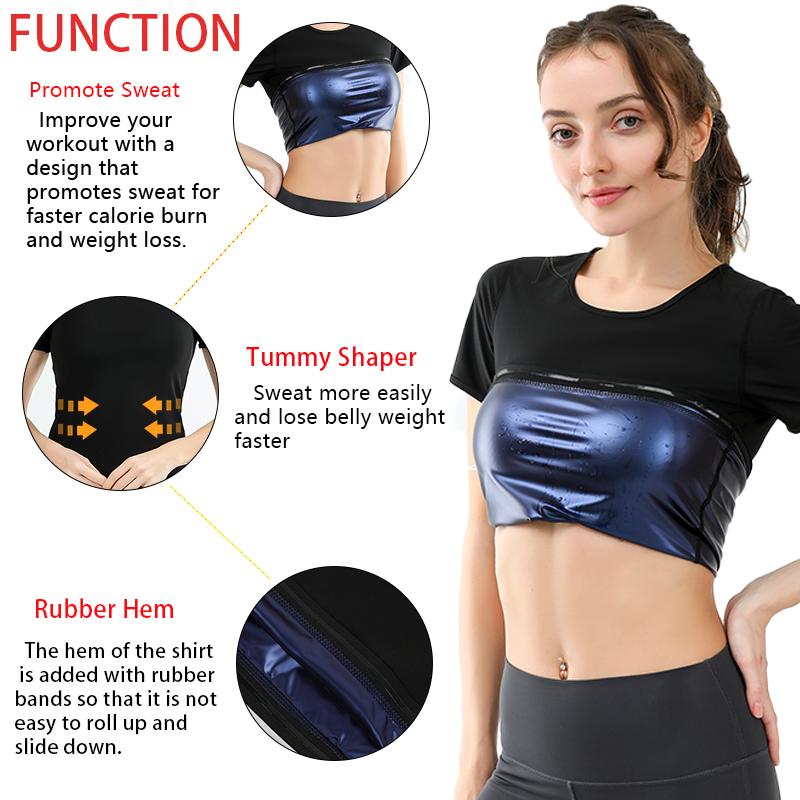 Saunaanzüge für Damen Kurzarm Kompressions-Tanktop Sauna-Schweißshirt Body Shaper Schlankheits-Taillentrainer Wärmespeichernd