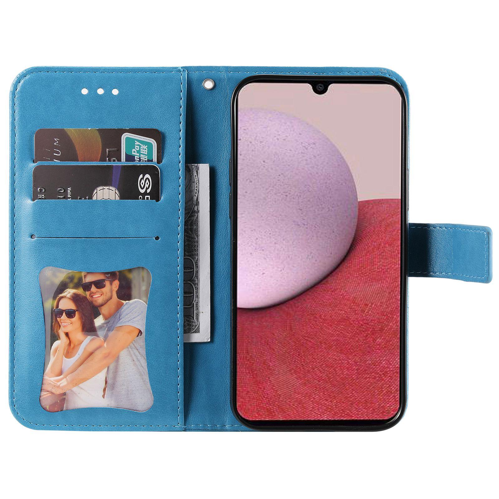 

For Samsung Galaxy A14 5G/A14 4G Flower Imprinting PU Leather Case Folio Flip Foldable Stand Wallet Phone Cover with Strap Blue