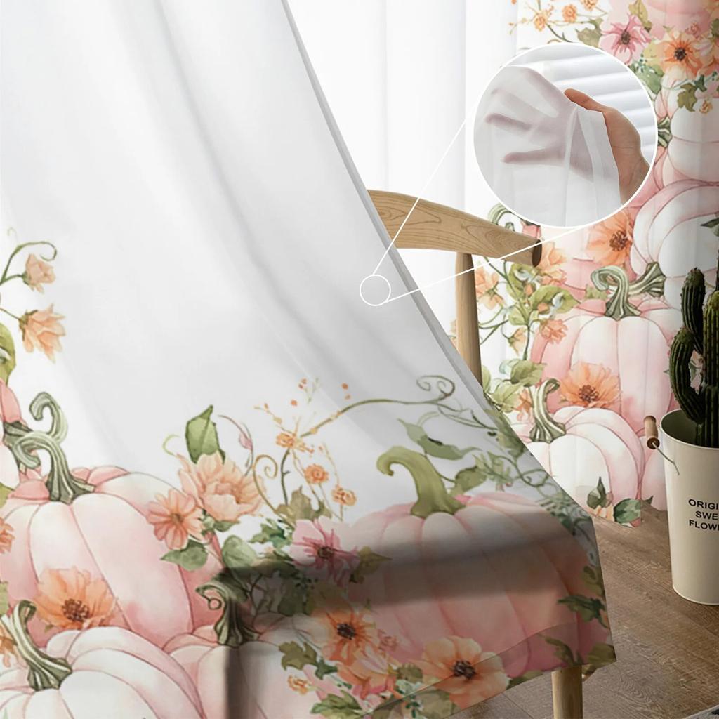 Thanksgiving Pumpkin Autumn Sheer Curtains for Bedroom Living Room Voile Window Curtains Tulle Curtains for Kids Room
