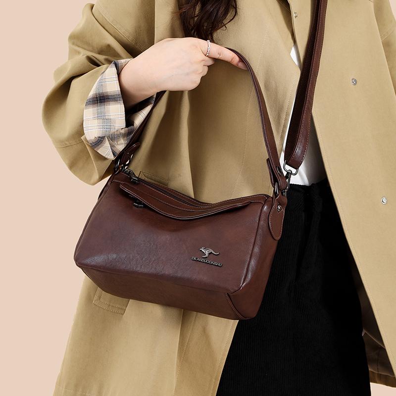 Modische Schultertasche aus Kunstleder, Damen Handtasche in Unifarbe, Retro Schultertasche, Umhängetasche mit mehreren Fächern, geeignet für den täglichen Gebrauch und zum Einkaufen