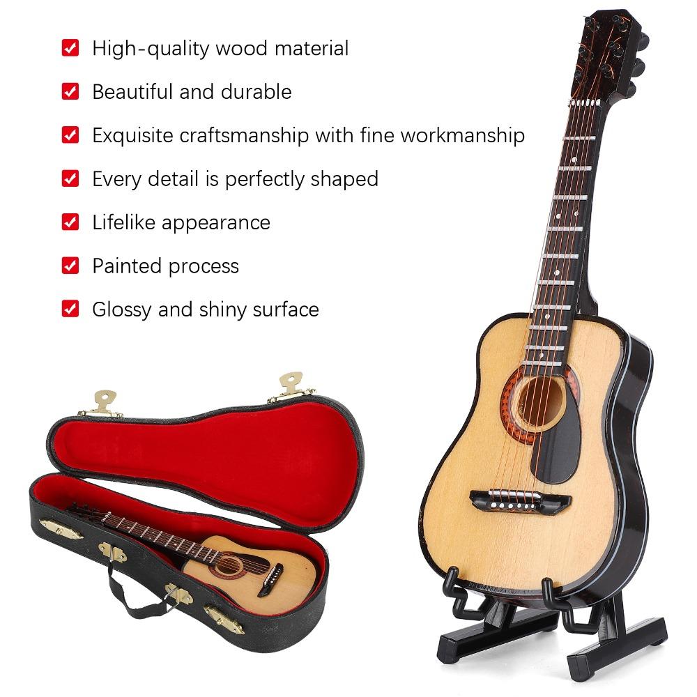 3pcs With Stand And Case Miniature Guitar Model Acoustic Guitar Ornament  Desk Shelf Decoration