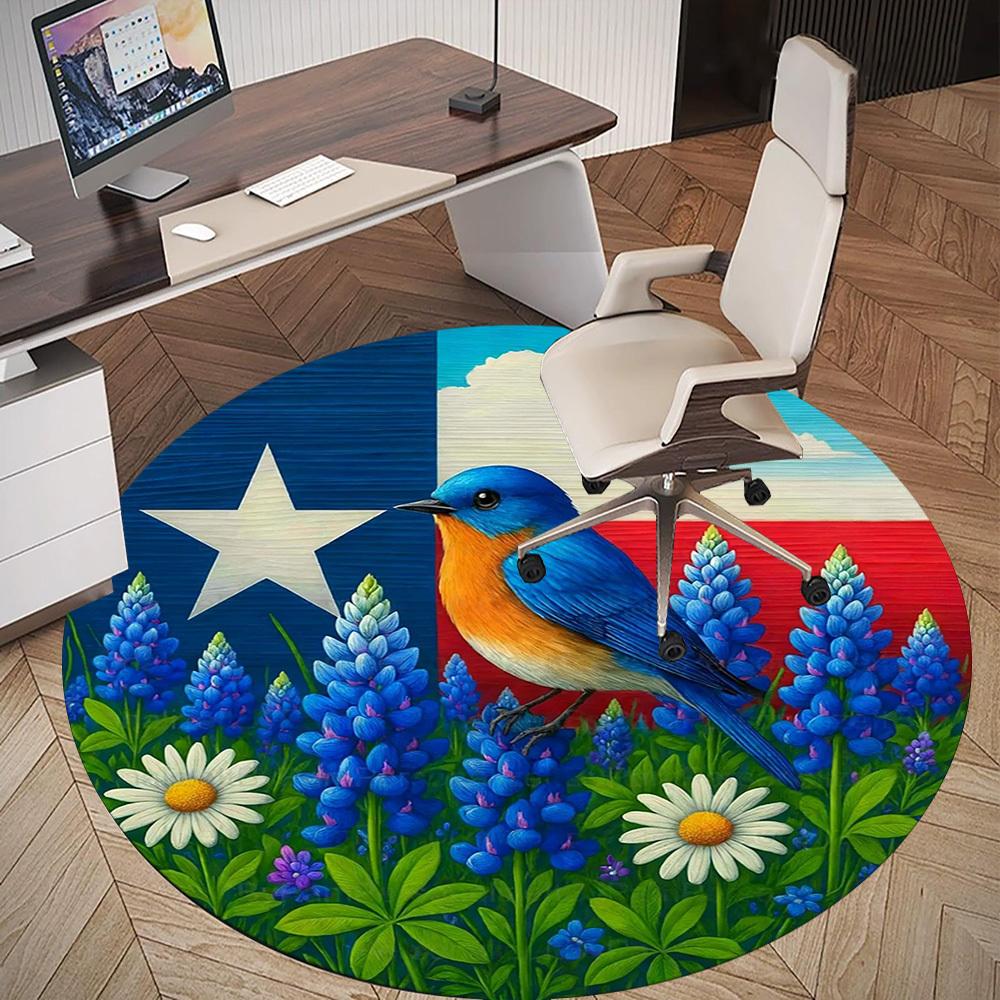 1pc Texas Flag Bluebird Round Chair mat office Area Rug - Non-Slip, Floor Mat for Office, Bedroom, Ideal home decor gift c0112117