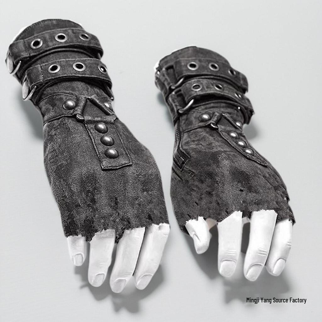 Men's Retro Punk Half-Finger Leather Motorcycle Riding Gloves