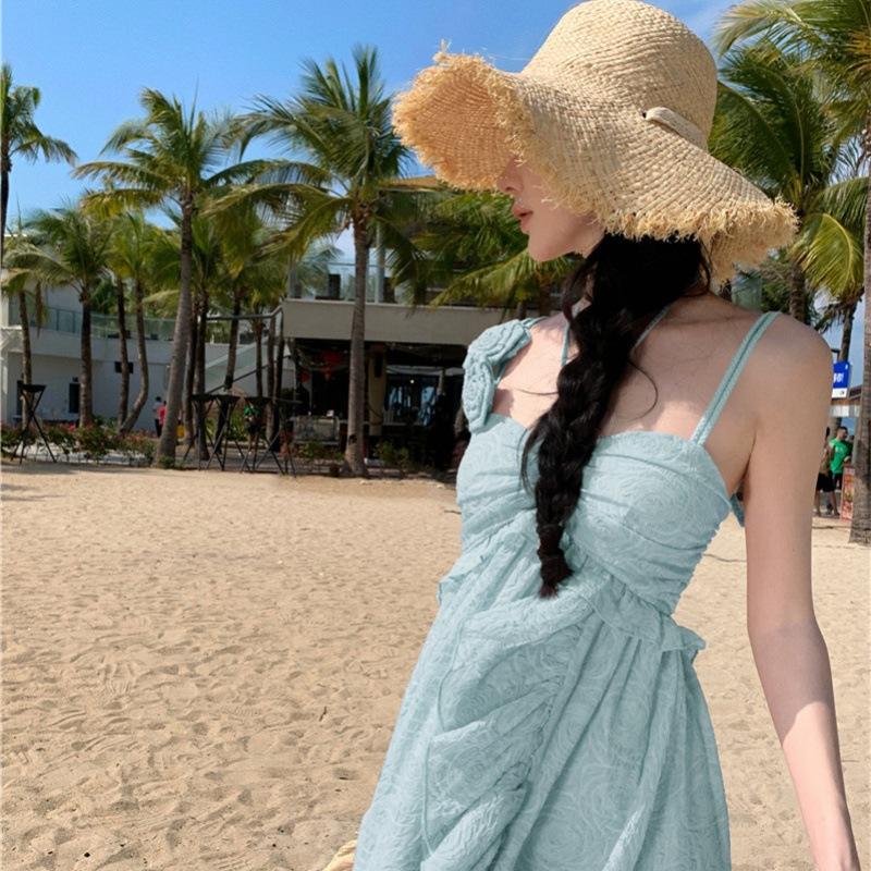 Women's Summer Vintage Solid Colour Irregular Holiday Temperament Halter Dresses