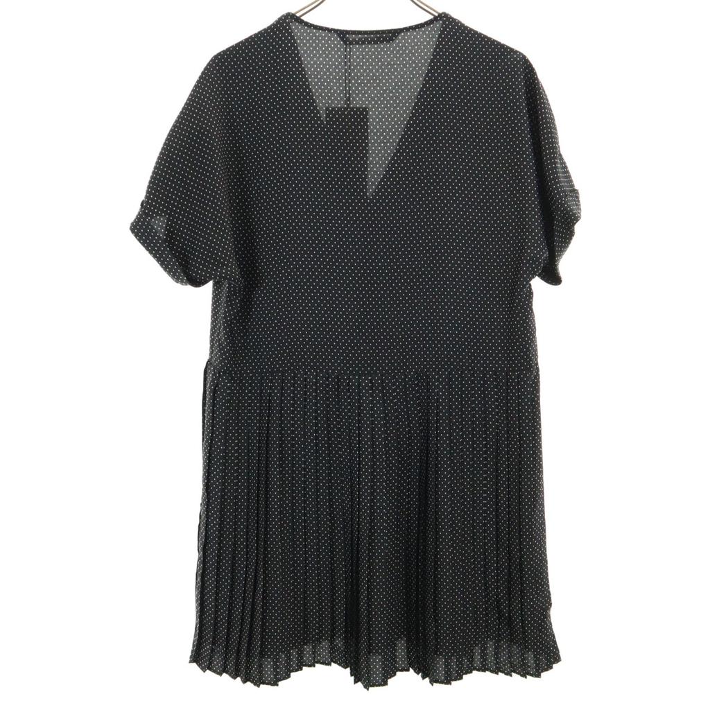 Unused ZARA Dot Pattern Short Sleeve V Neck Mini Dress M Black Women Used