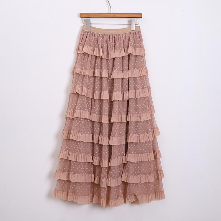 

Fei Yuan Polka Dot Ruffle Slimming Skirt - Women s Fashion Layered Cake Design Large хакі